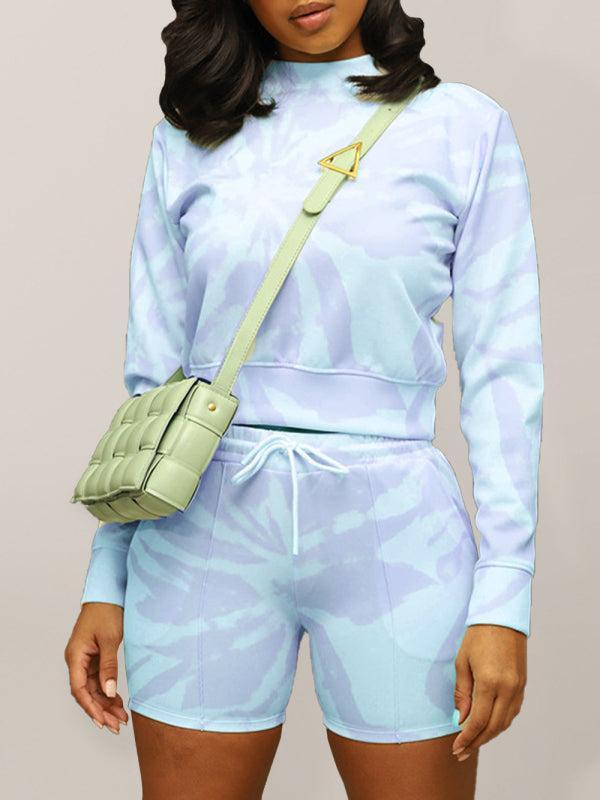 Women's Tie Dye Round Neck Sweater And Shorts Coord
