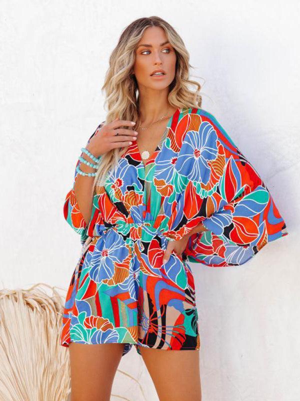 Women's Tropical Print Wrap Playsuit