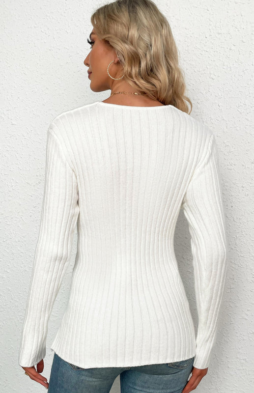 Women's V-Neck Ribbed Crossover Jumper