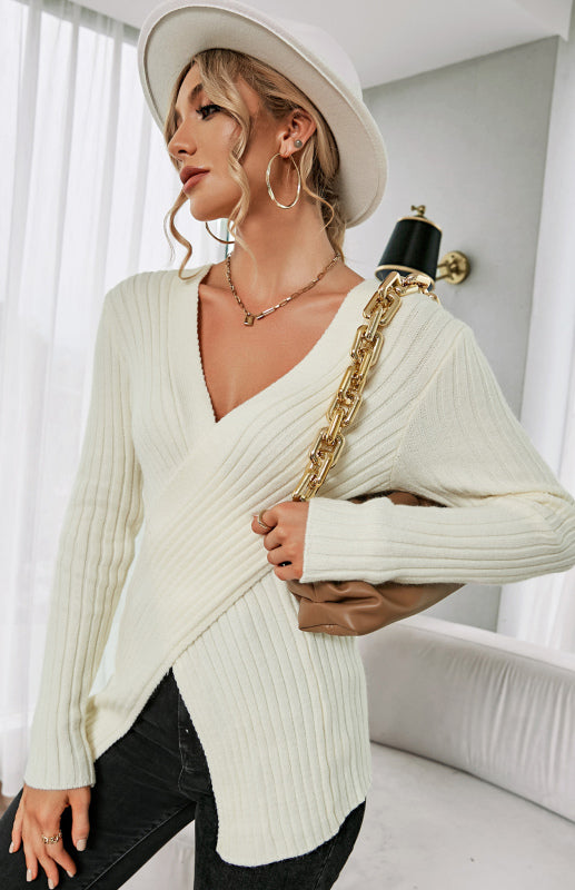 Women's V-Neck Ribbed Crossover Jumper