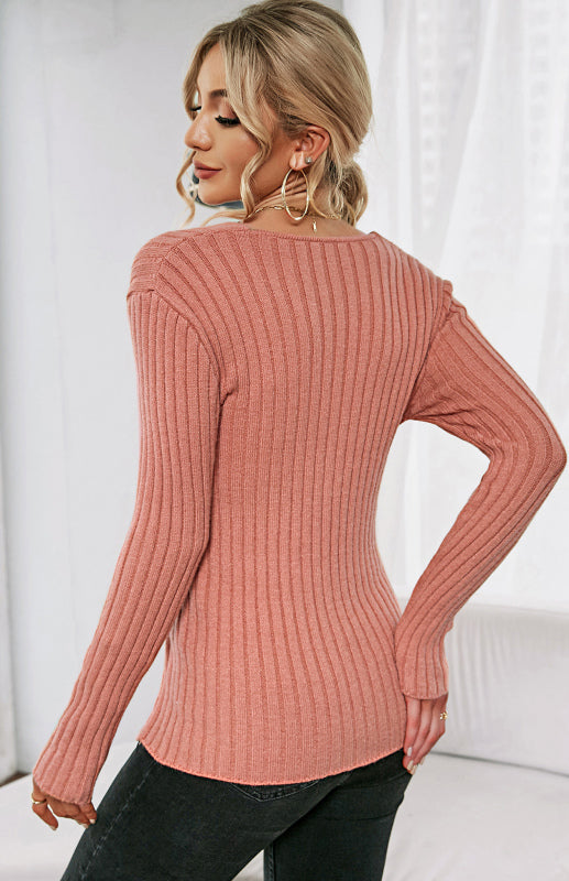 Women's V-Neck Ribbed Crossover Jumper