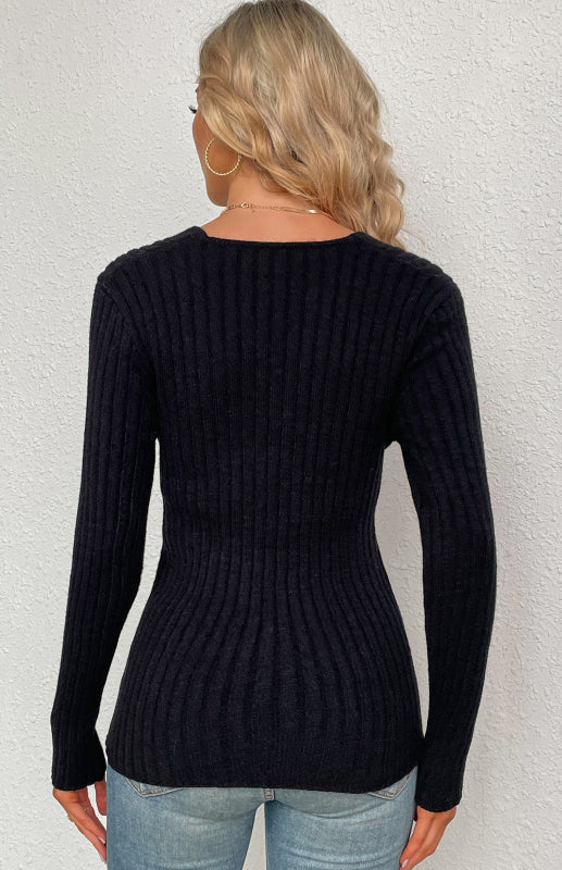 Women's V-Neck Ribbed Crossover Jumper