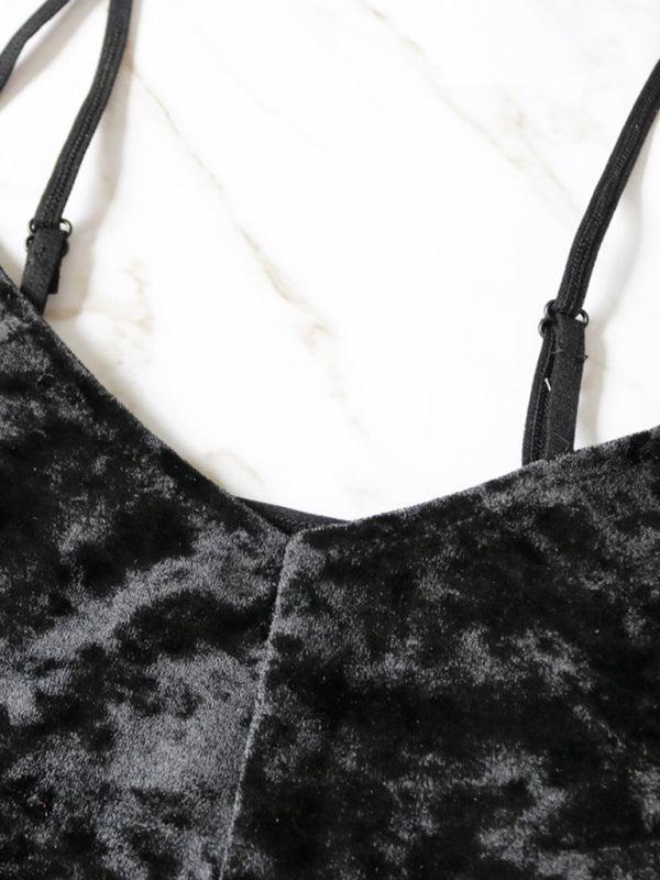 Women's Velvet V-Neck Two Piece Luxurious Lingerie Loungewear Set