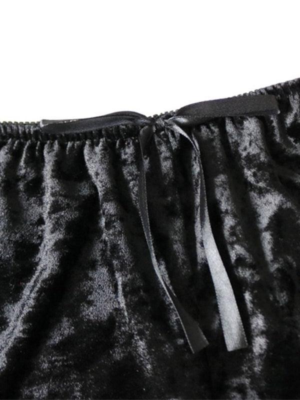 Women's Velvet V-Neck Two Piece Luxurious Lingerie Loungewear Set