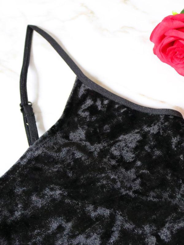 Women's Velvet V-Neck Two Piece Luxurious Lingerie Loungewear Set