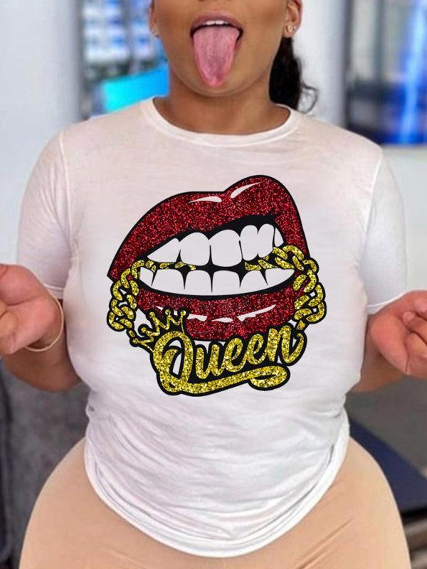 Women's Vibrant Lip Motif Printed Round Neck T-Shirt