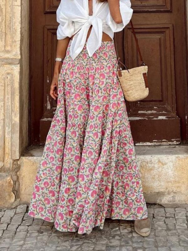 Women's Vibrant Print Flowy Maxi Skirt
