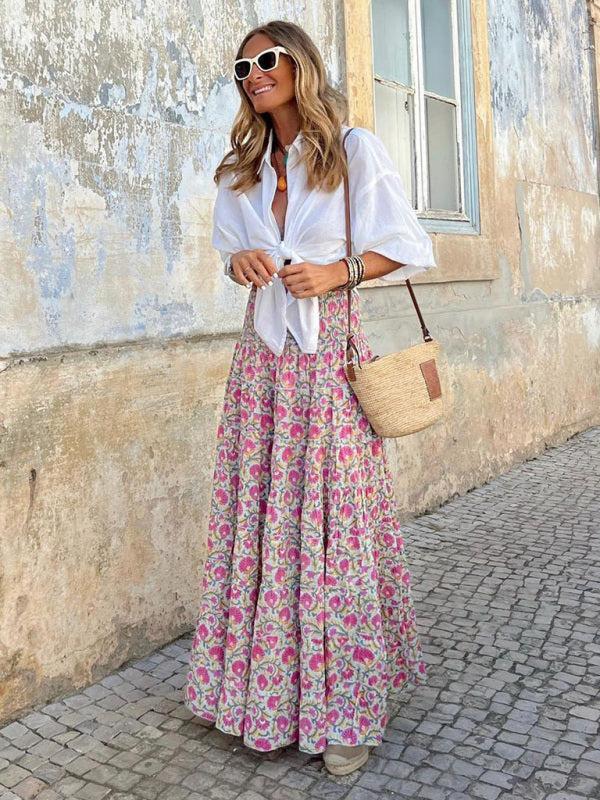 Women's Vibrant Print Flowy Maxi Skirt