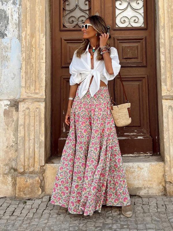 Women's Vibrant Print Flowy Maxi Skirt