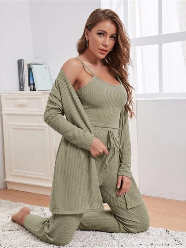 Women's Waffle Knit Loungewear Three Piece Set