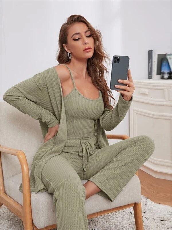 Women's Waffle Knit Loungewear Three Piece Set