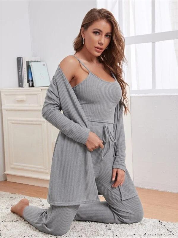 Women's Waffle Knit Loungewear Three Piece Set