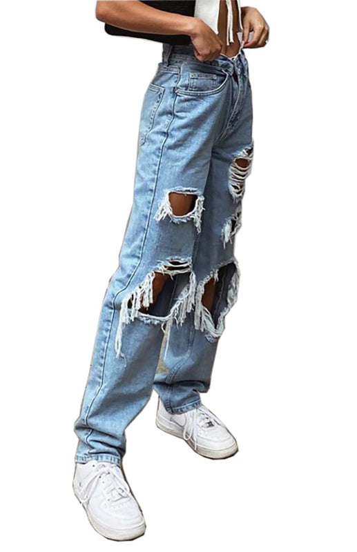 Women's Washed Denim Ripped Loose Fit Jeans