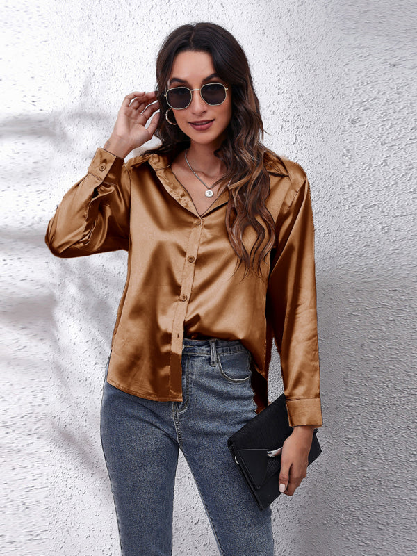 Women's Satin Long Sleeved Shirt