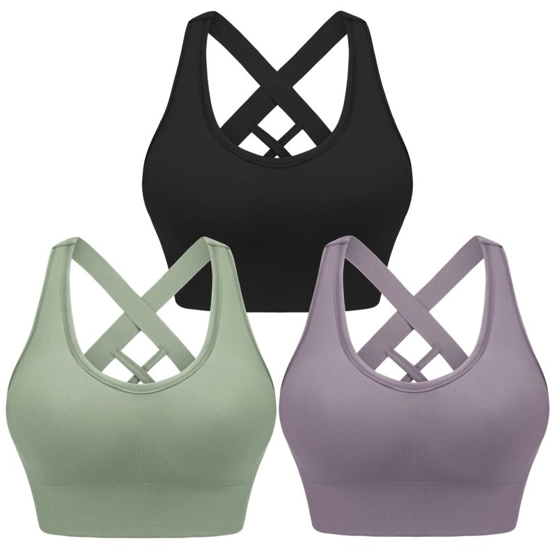 Women's Back Cross Strap Seamless Sports Bra - 3 Pack