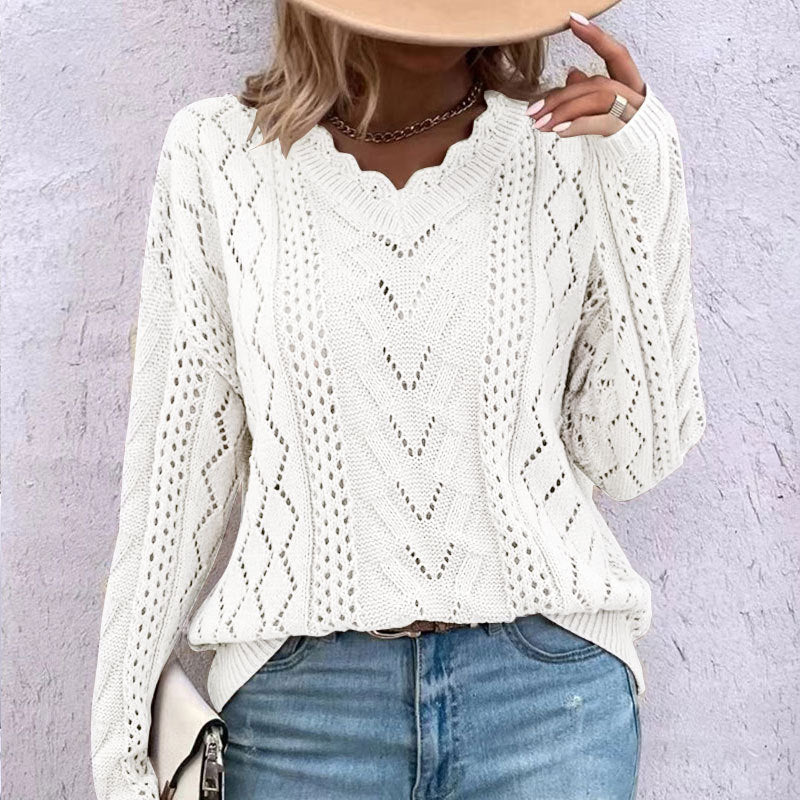 Women's Hollow Knit Stylish V-Neck Jumper