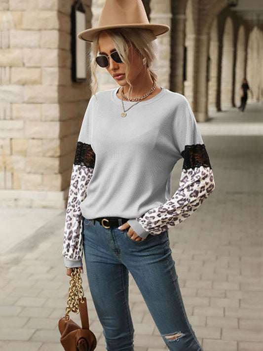 Women’s Knit Jumper With Lace And Leopard Print Sleeves