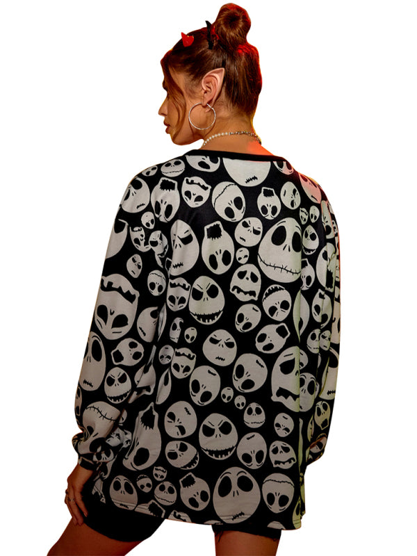 Women's Halloween Skull Print Long Sleeve Top