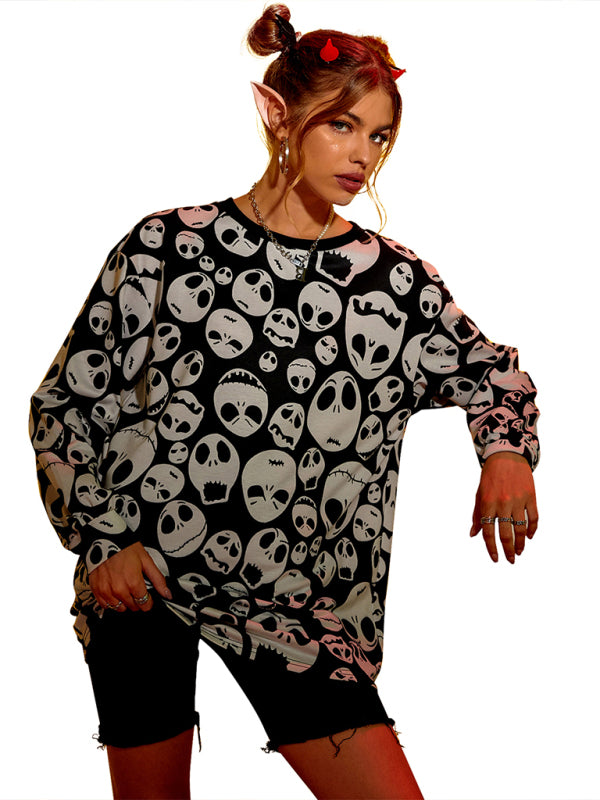 Women's Halloween Skull Print Long Sleeve Top