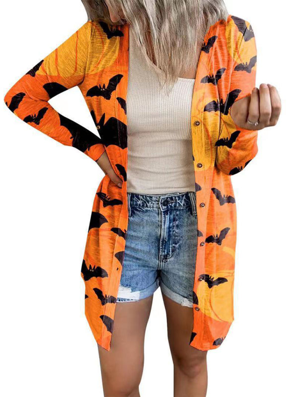 Women's Halloween Themed Printed Open Front Cardigan