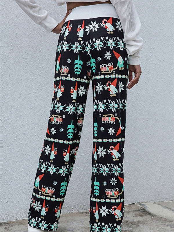 Women's Christmas Print Drawstring Casual Loungewear Trousers