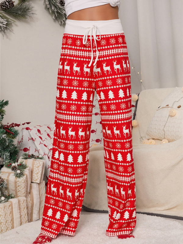 Women's Christmas Print Drawstring Casual Loungewear Trousers