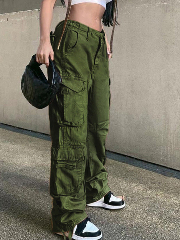 Women's Loose Fit Wide Leg Cargo Trousers With Multiple Pockets