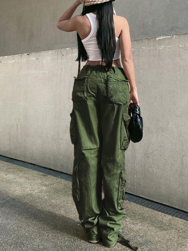 Women's Loose Fit Wide Leg Cargo Trousers With Multiple Pockets