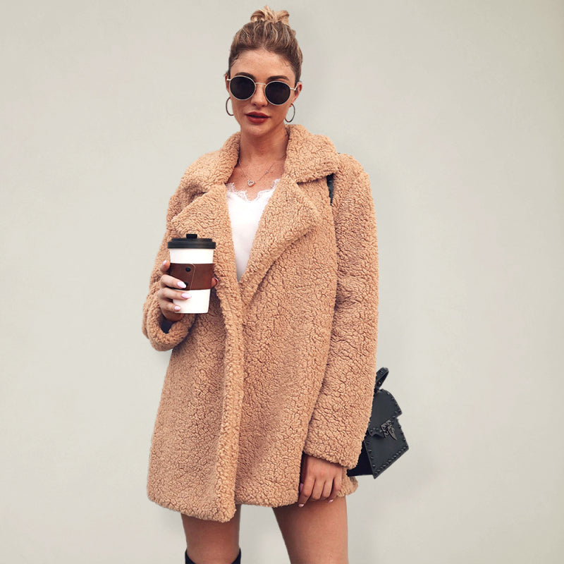 Women’s Oversized Sherpa Coat With Folded Collar