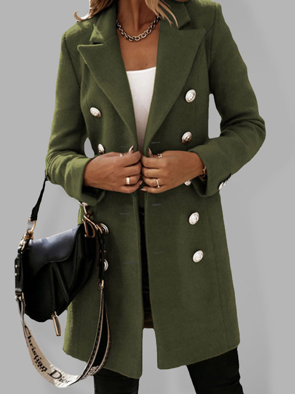 Women's Mid Length Long sleeve Double Breasted Woolen Coat