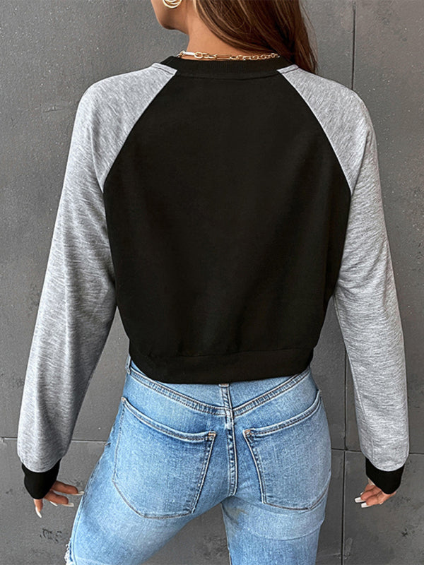 Women's Cropped Raglan Long Sleeve Slogan Sweatshirt