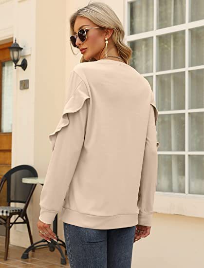 Women's Casual Round Neck Jumper With Pleated Long Sleeves