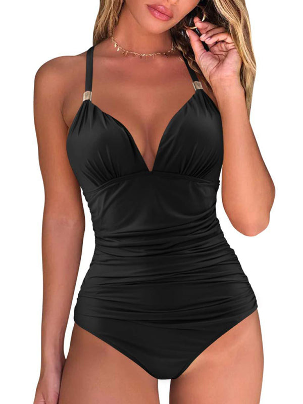 Women's Sexy Halter Neck Front Ruched Swimsuit