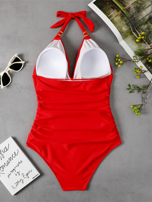 Women's Sexy Halter Neck Front Ruched Swimsuit