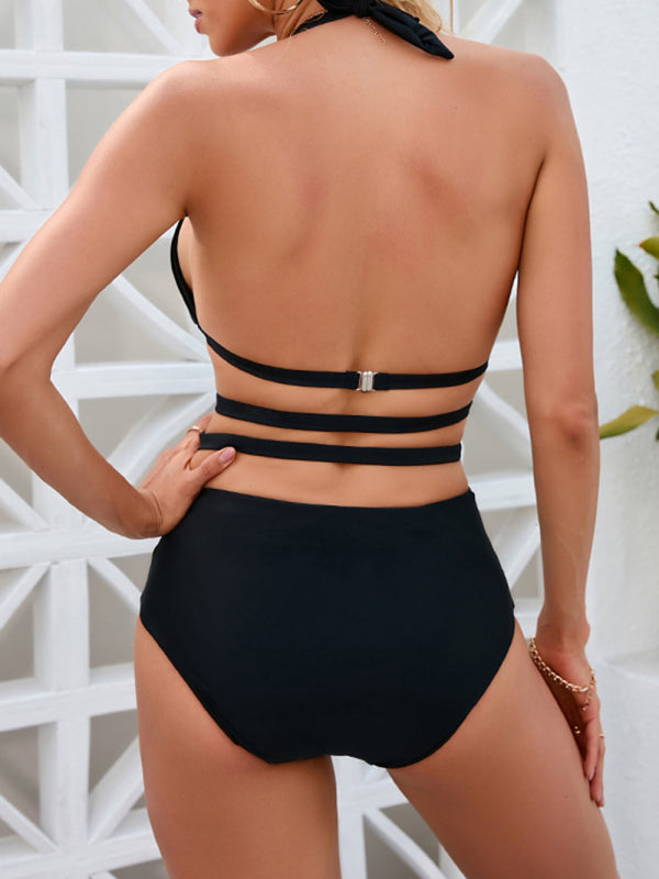 Women's Sexy Backless V Neck Swimsuit