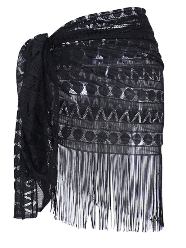 Women's Beach Cover-up Hollow Lace Fringed Skirt