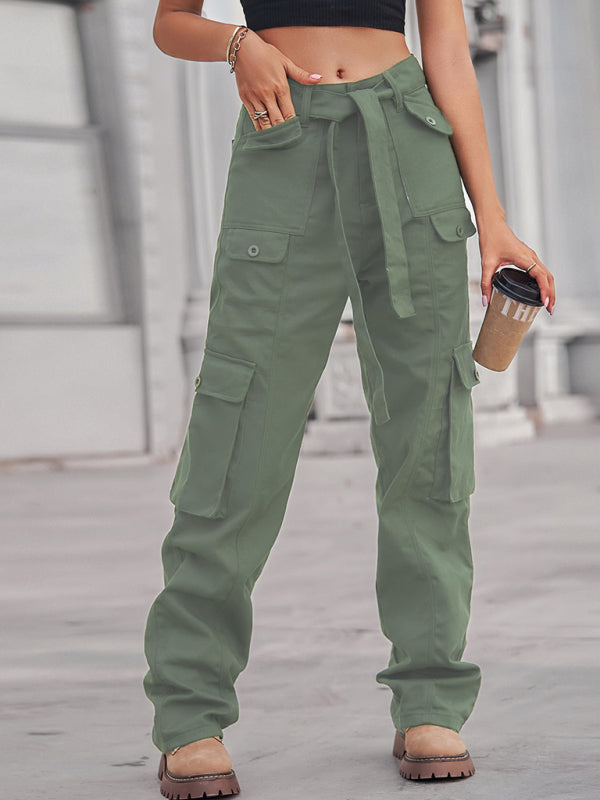 Women's Cargo Trousers With Belt And Side Pockets