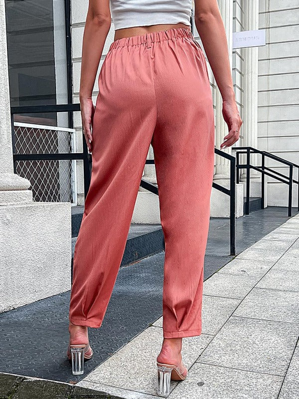 Women’s Pink Straight Leg Turn Up Trousers With Elasticated Waist