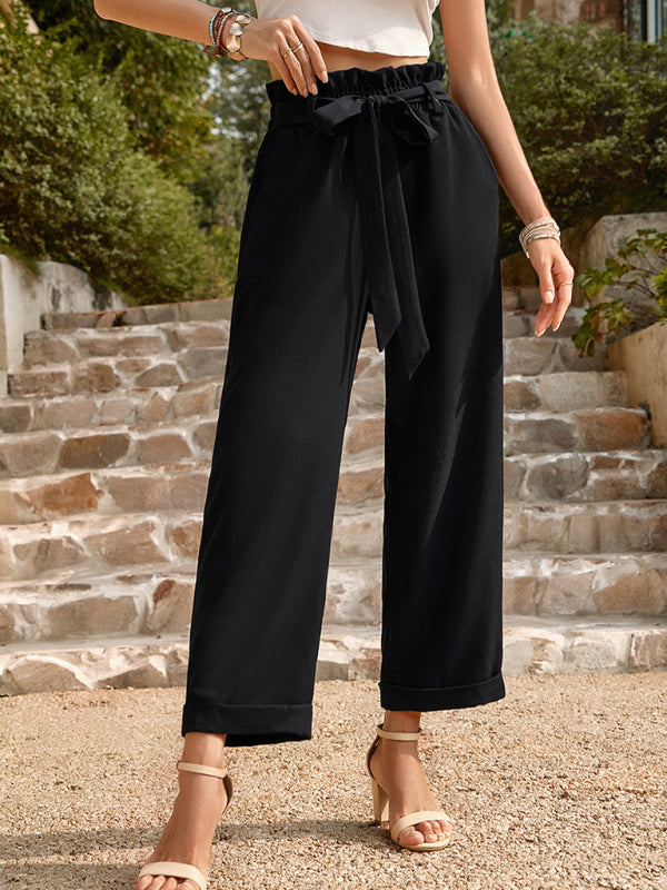Women's Paperbag Wide Leg Trousers With Belt