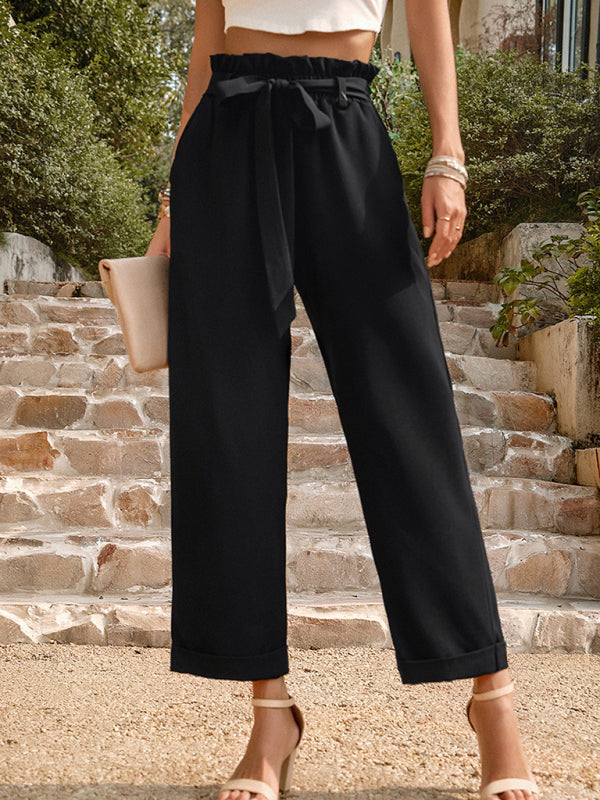 Women's Paperbag Wide Leg Trousers With Belt