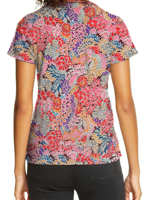 Women's Short Sleeve Floral Print Round Neck T-shirt