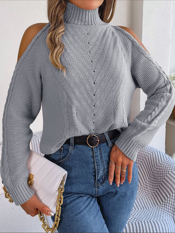 Women's Cold Shoulder Turtleneck Knitted Jumper