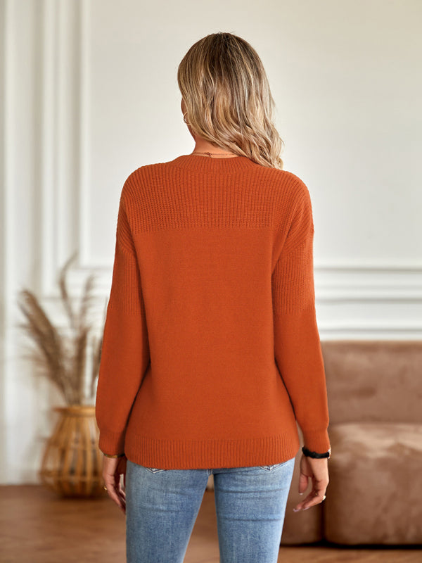 Women's Loose Fit Round Neck Solid Colour Jumper