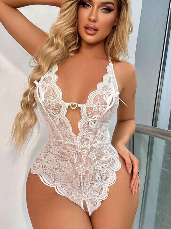 Women's Sexy See Through Lace Cut Out Crotch Bodysuit