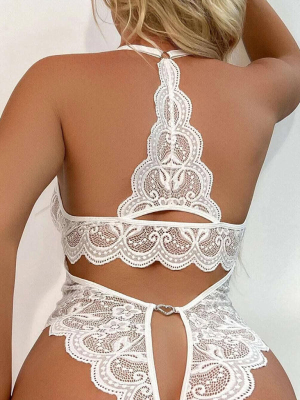 Women's Sexy See Through Lace Cut Out Crotch Bodysuit