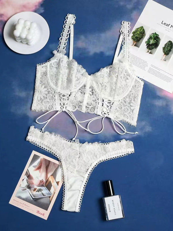 Women's Sexy Lace Suspender Style Bra And Thong Set
