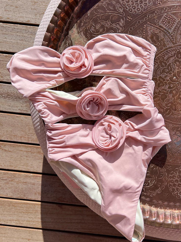 Women's Sexy Bandeau Swimsuit With Three Dimensional Flower Design