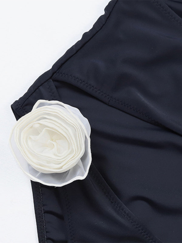 Women's Cut Out Halter Neck Swimsuit With 3D Flower Design