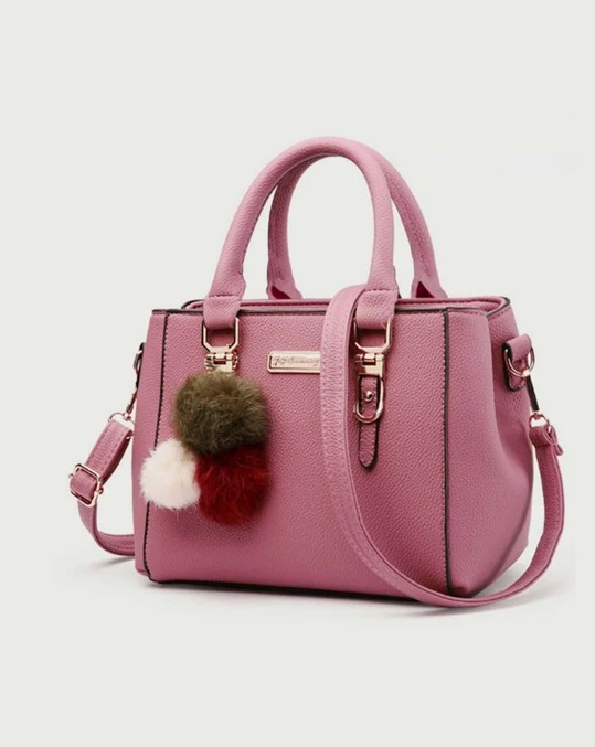 Women's Stylish PU Leather Tote Bag With Pom Pom Decoration