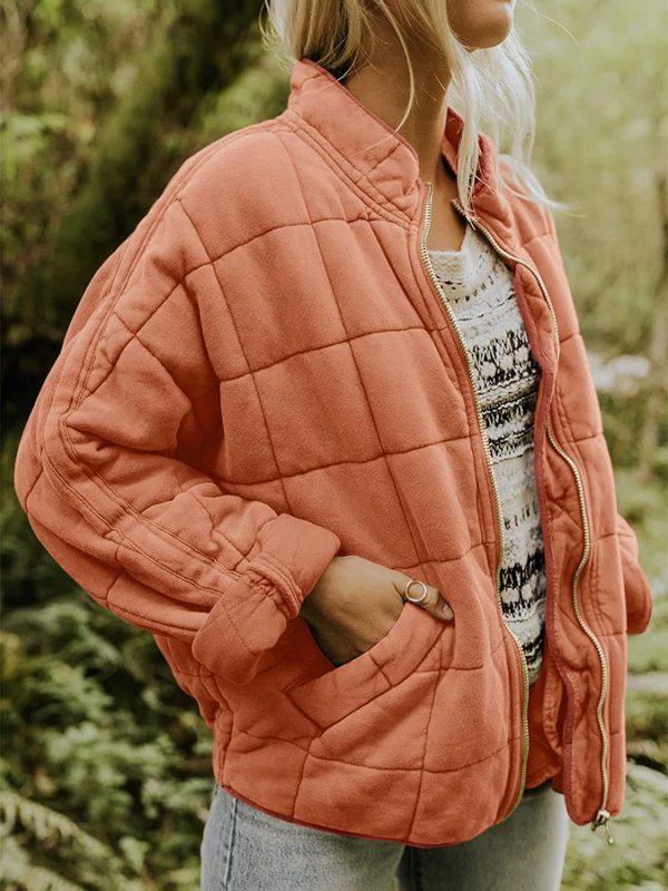 Women's Quilted Zip Up Casual Jacket With Pockets